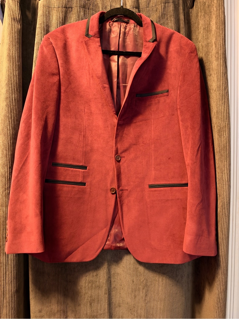 Macy's Burgundy Velour Blazer with Black Trim Size Large